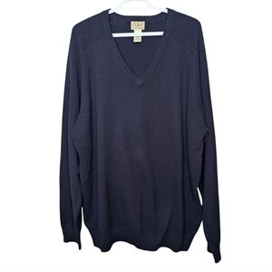 L.L.Bean 100% Lambs Wool XL Tall Navy Knit V Neck Sweater Top